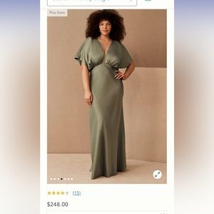 BHLDN Leila Deep-V Flutter-Sleeve Satin A-Line Gown size 6